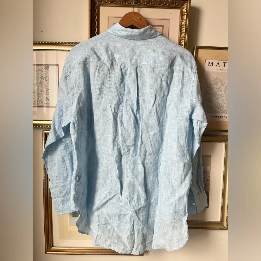 J. McLaughlin 100% Linen Quarter Button Up Blouse Top Blue Large - Picture 6 of 11